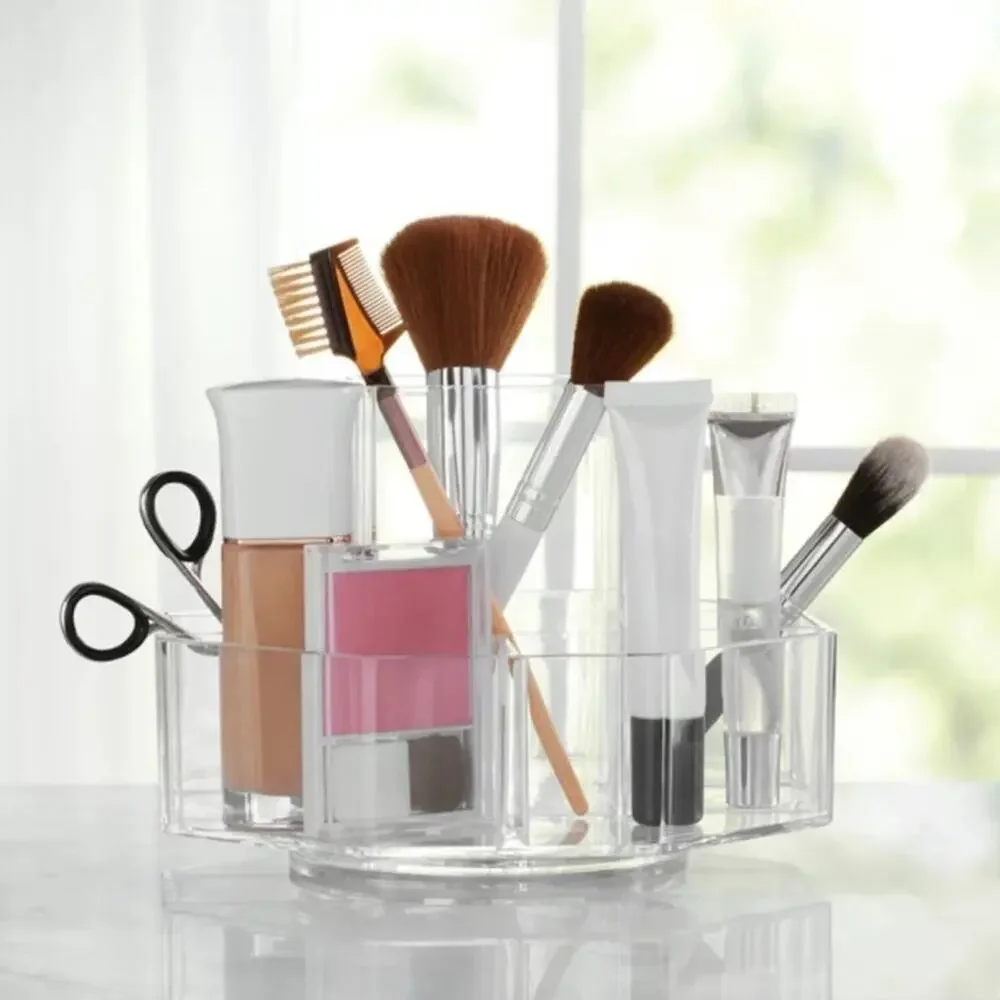 Circular Multi Compartment Plastic Rotating Organizer, Clear